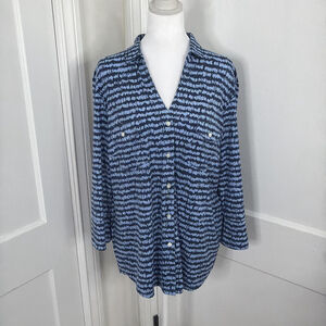 J. McLaughlin Top Womens XL Blue Catalina Cloth Button Front Stretch Shirt